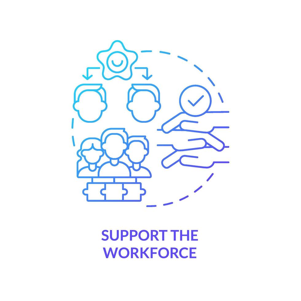 Support workforce blue gradient concept icon. Employee care. Addressing covid impact on logistics abstract idea thin line illustration. Isolated outline drawing. vector