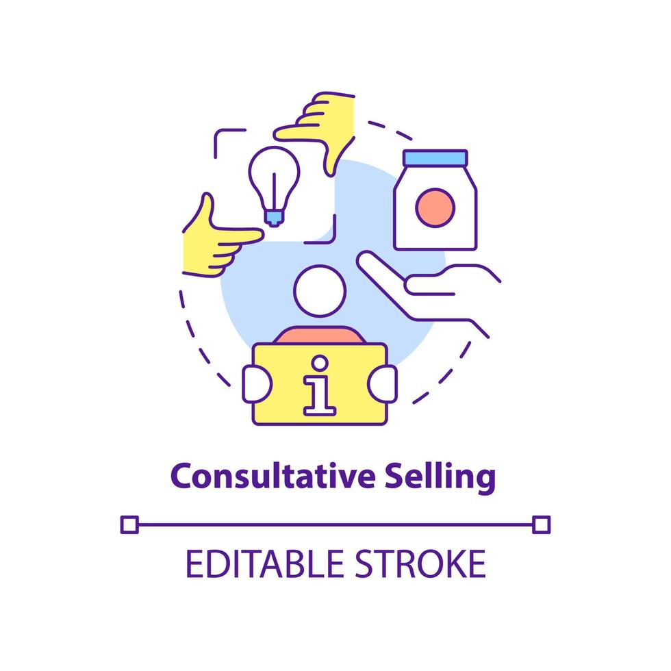 Consultative selling concept icon. Successful sales strategy abstract idea thin line illustration. Investigative approach. Isolated outline drawing. Editable stroke. vector