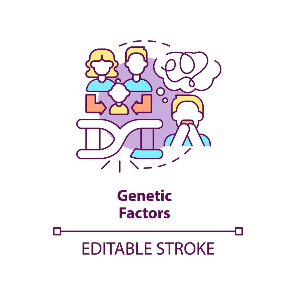 Genetic factors concept icon. Inherited anxiety disorder. Phobia cause abstract idea thin line illustration. Isolated outline drawing. Editable stroke. vector
