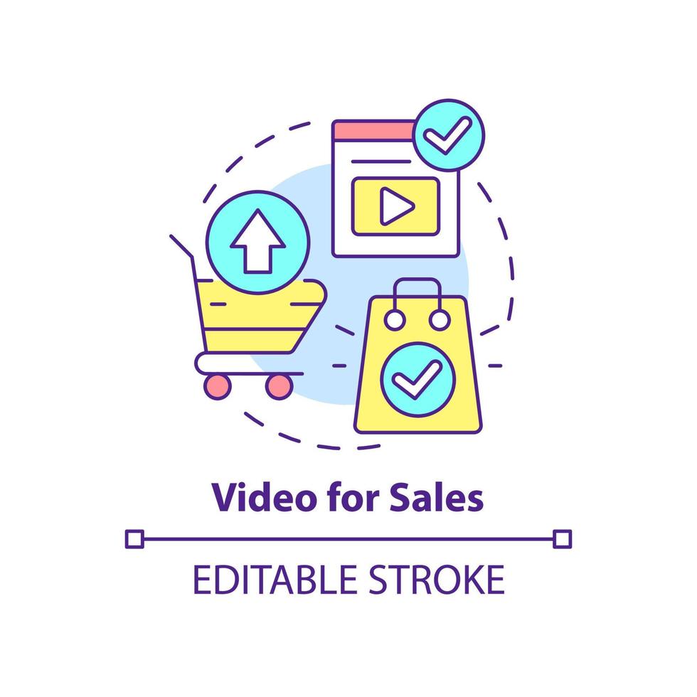 Video for sales concept icon. Selling trend abstract idea thin line illustration. Promoting product. Branding process. Isolated outline drawing. Editable stroke. vector