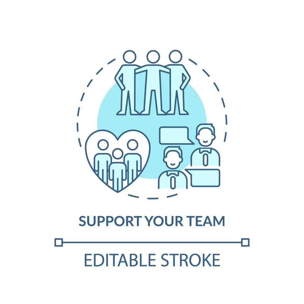 Support team turquoise concept icon. Communication management abstract idea thin line illustration. High workplace morale. Isolated outline drawing. Editable stroke. vector