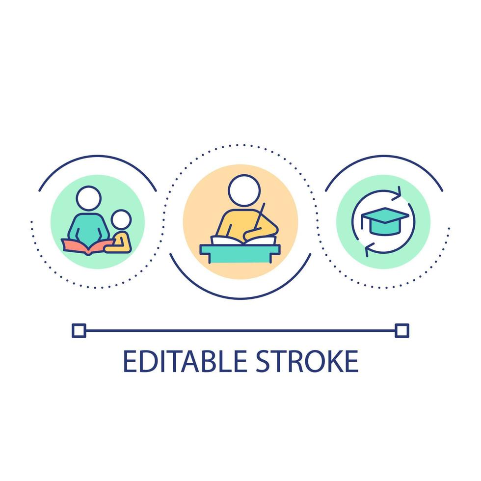 Helping child with homework loop concept icon. Parent-kid interaction abstract idea thin line illustration. Improving academic performance. Isolated outline drawing. Editable stroke. vector