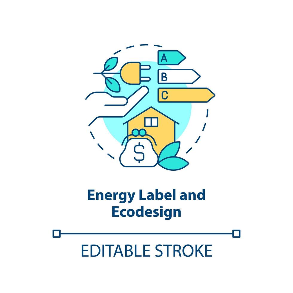 etiqueta energética e icono del concepto de diseño ecológico. indicador de aparato. Ilustración de línea delgada de idea abstracta de eficiencia energética. dibujo de contorno aislado. trazo editable. vector