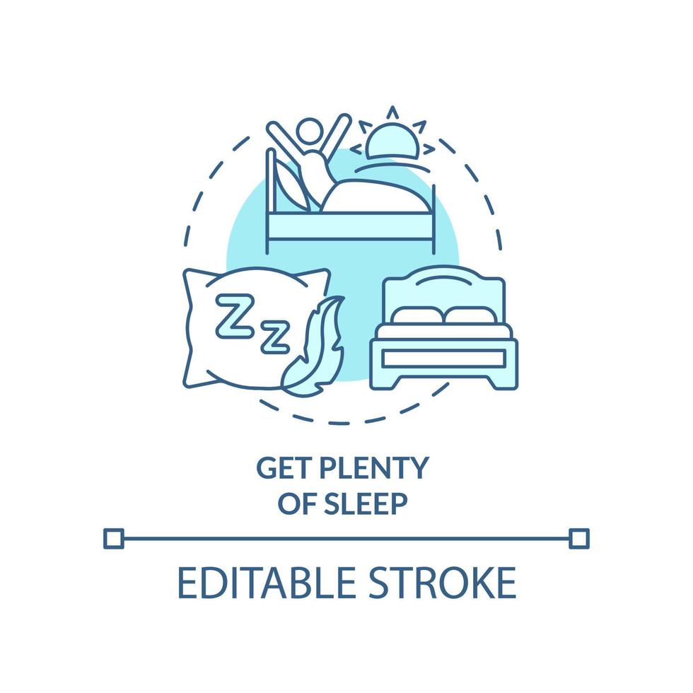 Get plenty of sleep turquoise concept icon. Get rest to stay energized. Road trip tip abstract idea thin line illustration. Isolated outline drawing. Editable stroke. vector