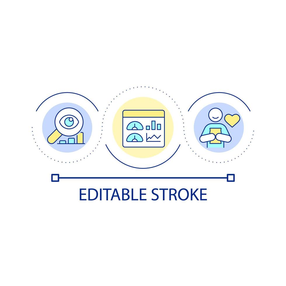 Customer behavior analysis loop concept icon. Data research and survey. Clients demand improvement abstract idea thin line illustration. Isolated outline drawing. Editable stroke. vector