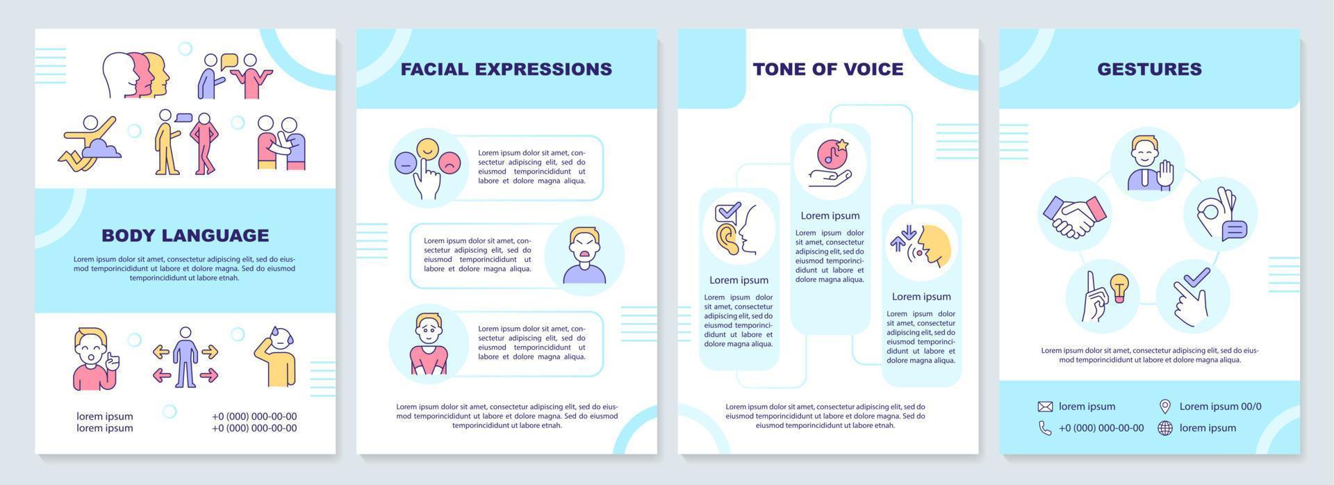 Nonverbal communication turquoise brochure template. Tone of voice