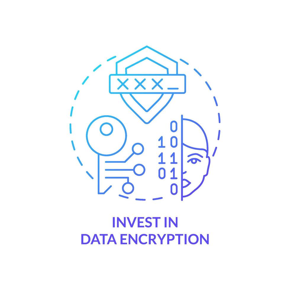 Invest in data encryption blue gradient concept icon. Manage customer digital identity abstract idea thin line illustration. Data breach prevention. Isolated outline drawing. vector