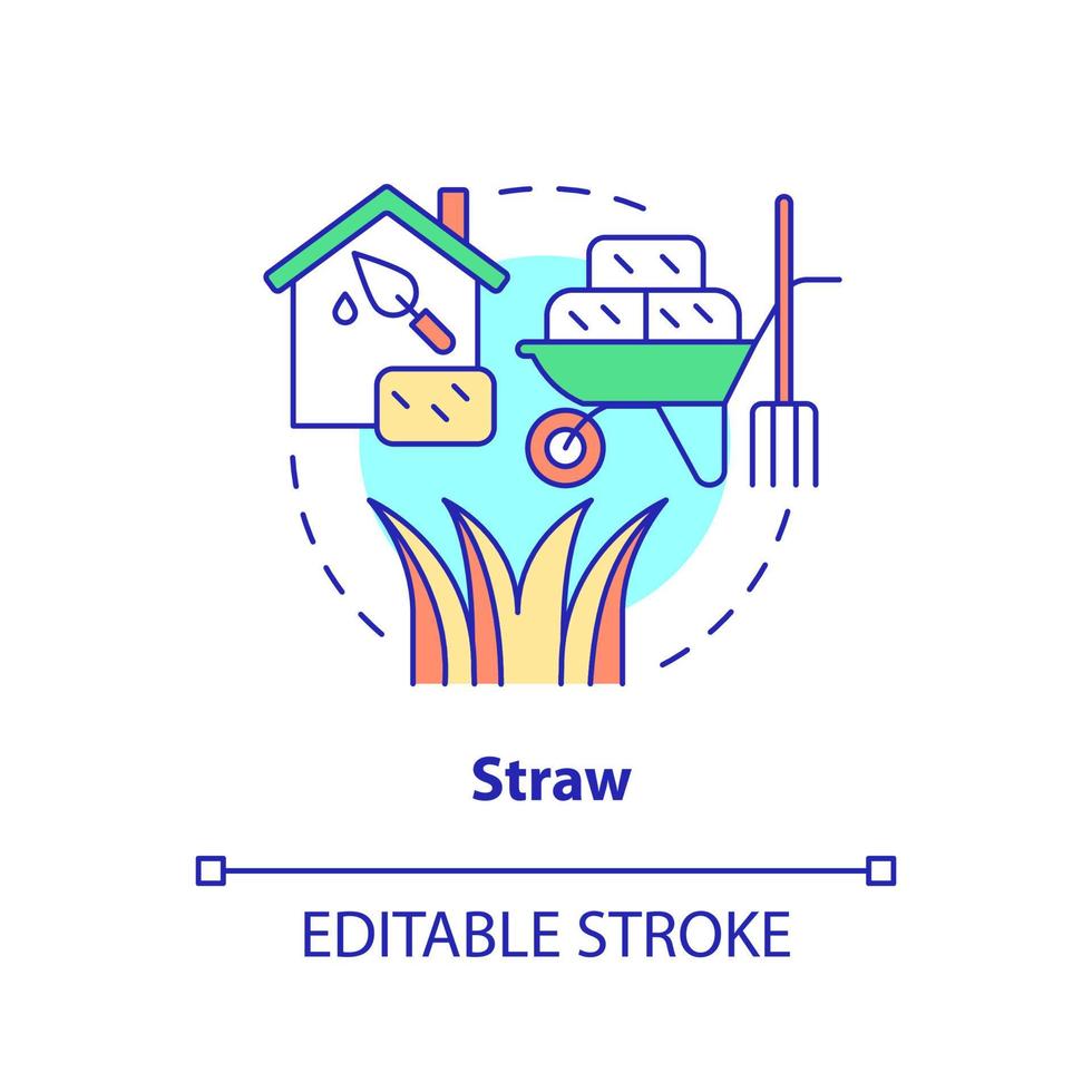 Straw concept icon. Alternative building resource abstract idea thin line illustration. Straw bale construction. Isolated outline drawing. Editable stroke. vector