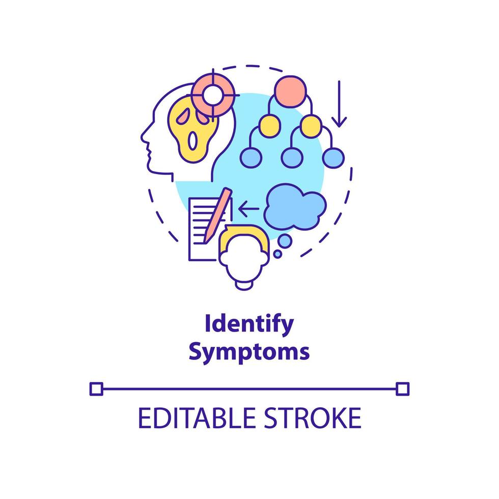 Identify symptoms concept icon. Before appointment with therapist abstract idea thin line illustration. Isolated outline drawing. Editable stroke. vector