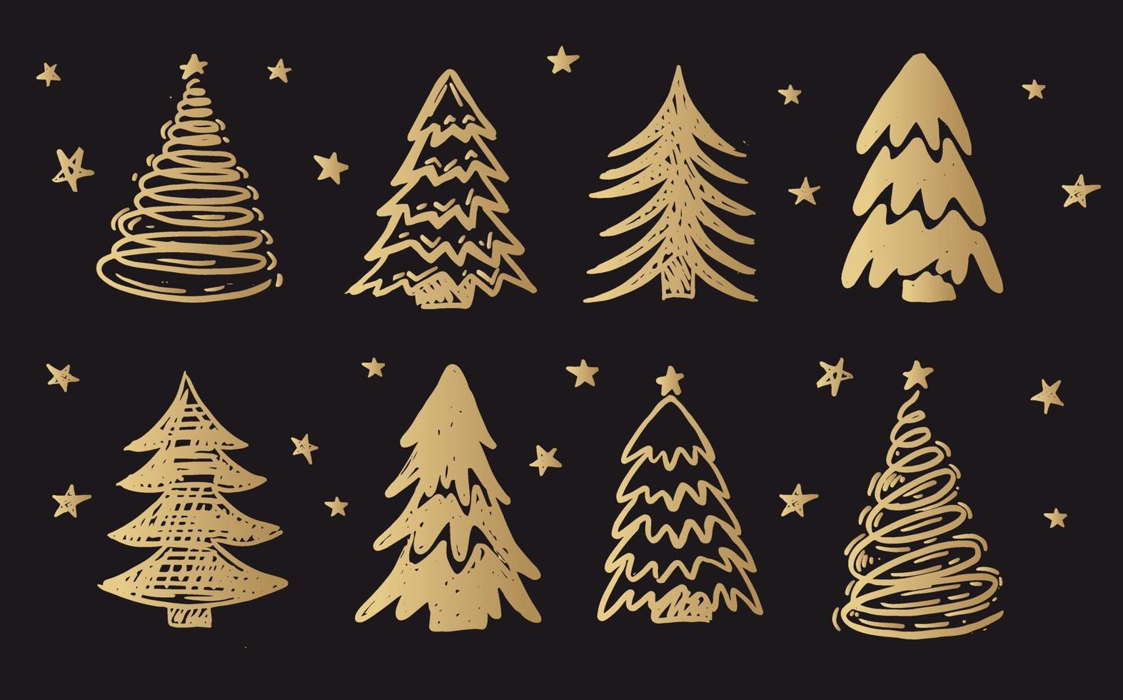 Christmas tree set, Hand drawn illustrations. vector