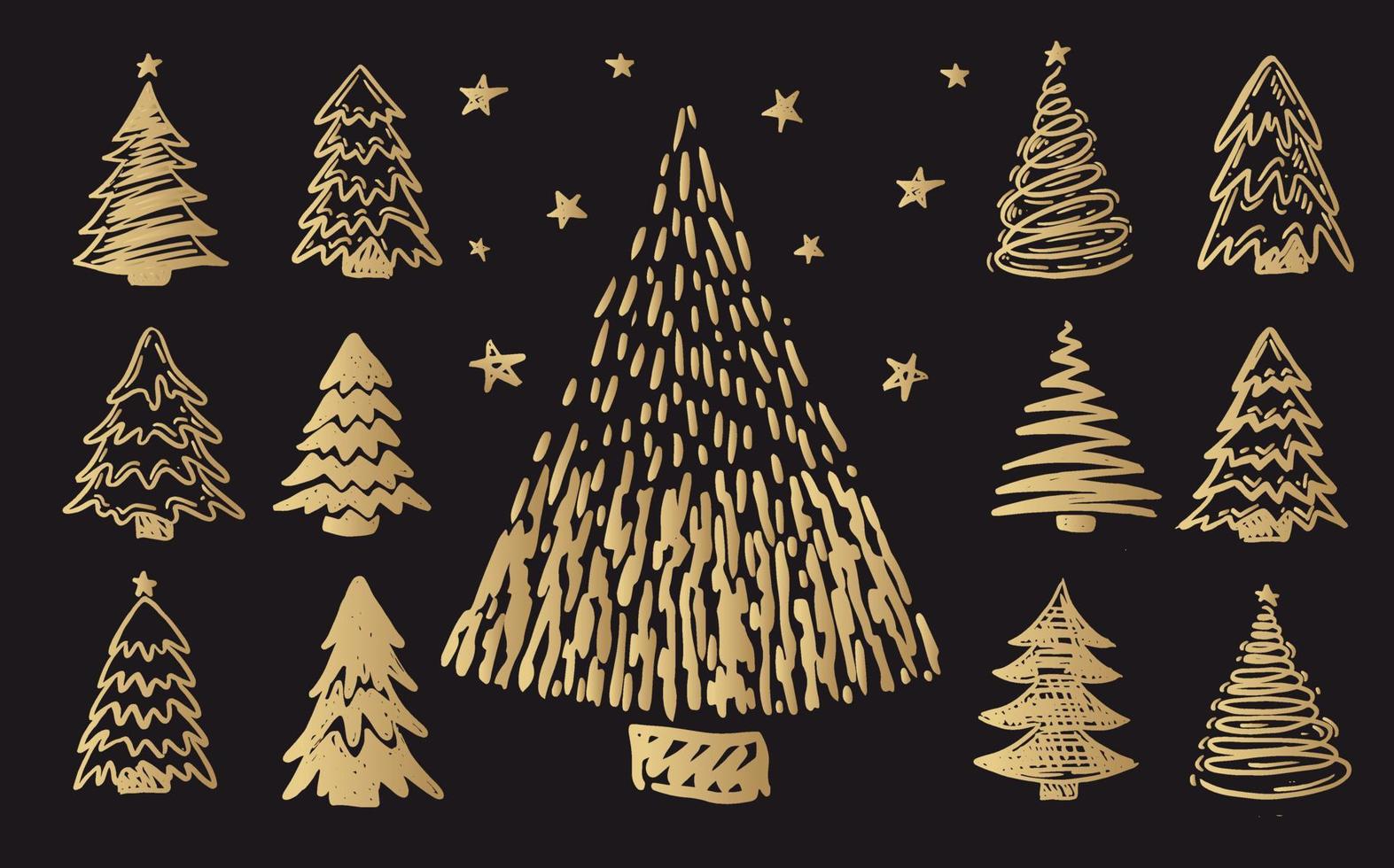 Christmas tree set, Hand drawn illustrations. vector