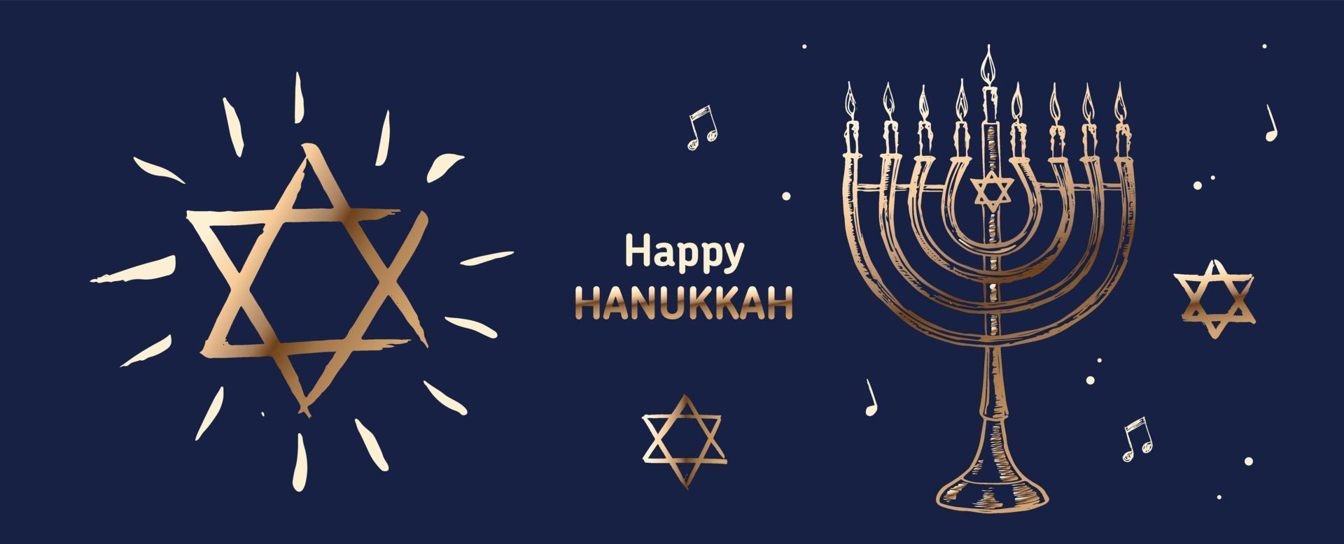 Hanukkah blue background with holiday candles, Hebrew David stars. Vector illustration.