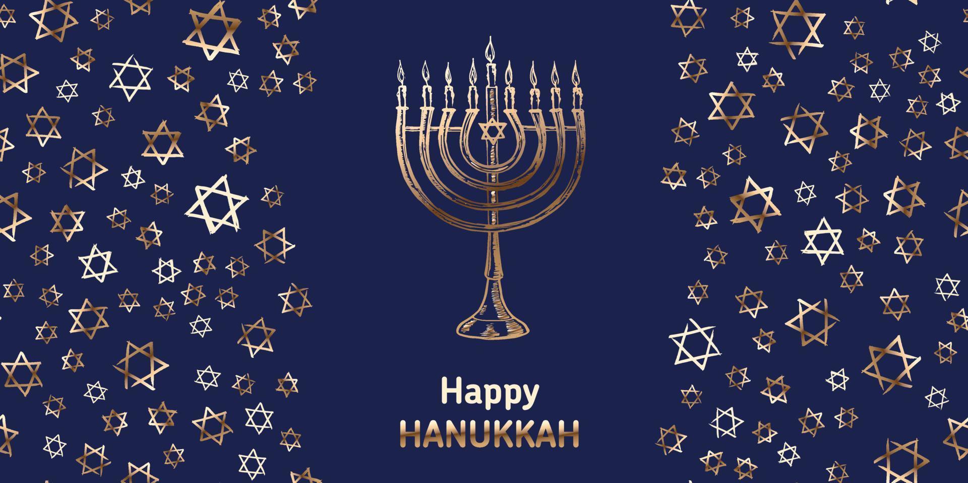 Hanukkah blue background, Hebrew David stars. Vector illustration.