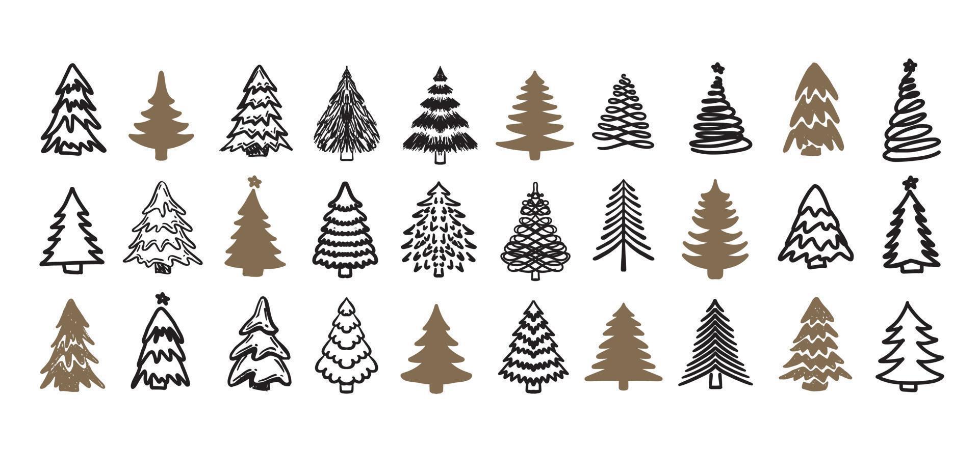Christmas tree set, Hand drawn illustrations. vector