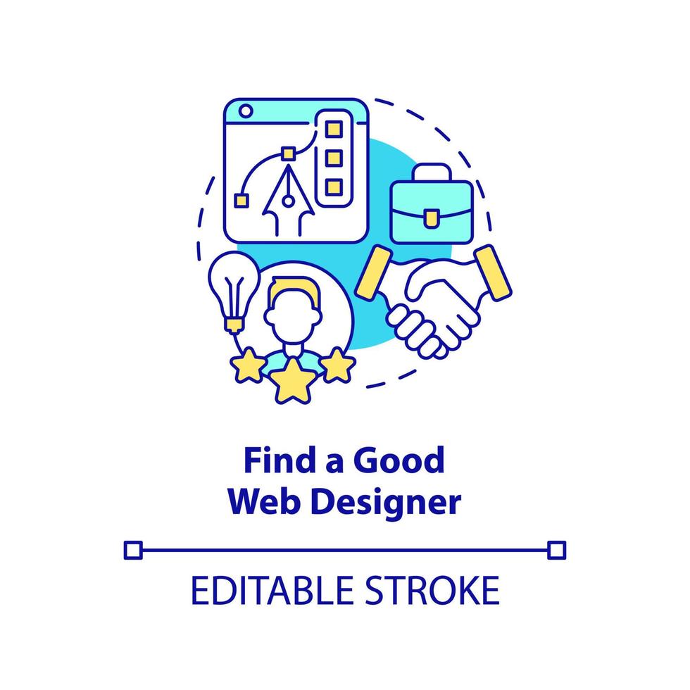 Find good web designer concept icon. Building better website abstract idea thin line illustration. Freelance marketplace. Isolated outline drawing. Editable stroke. vector