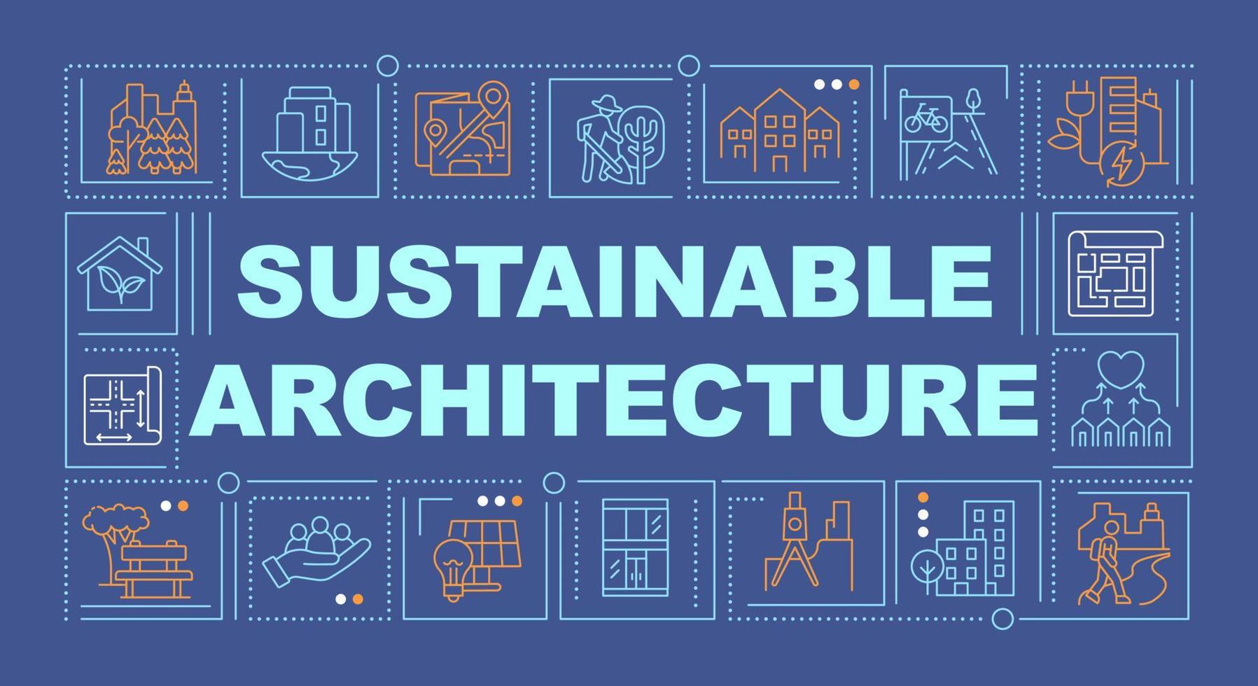 Environmental architecture word concepts dark blue banner. Reduce CO2 emissions. Infographics with icons on color background. Isolated typography. Vector illustration with text.