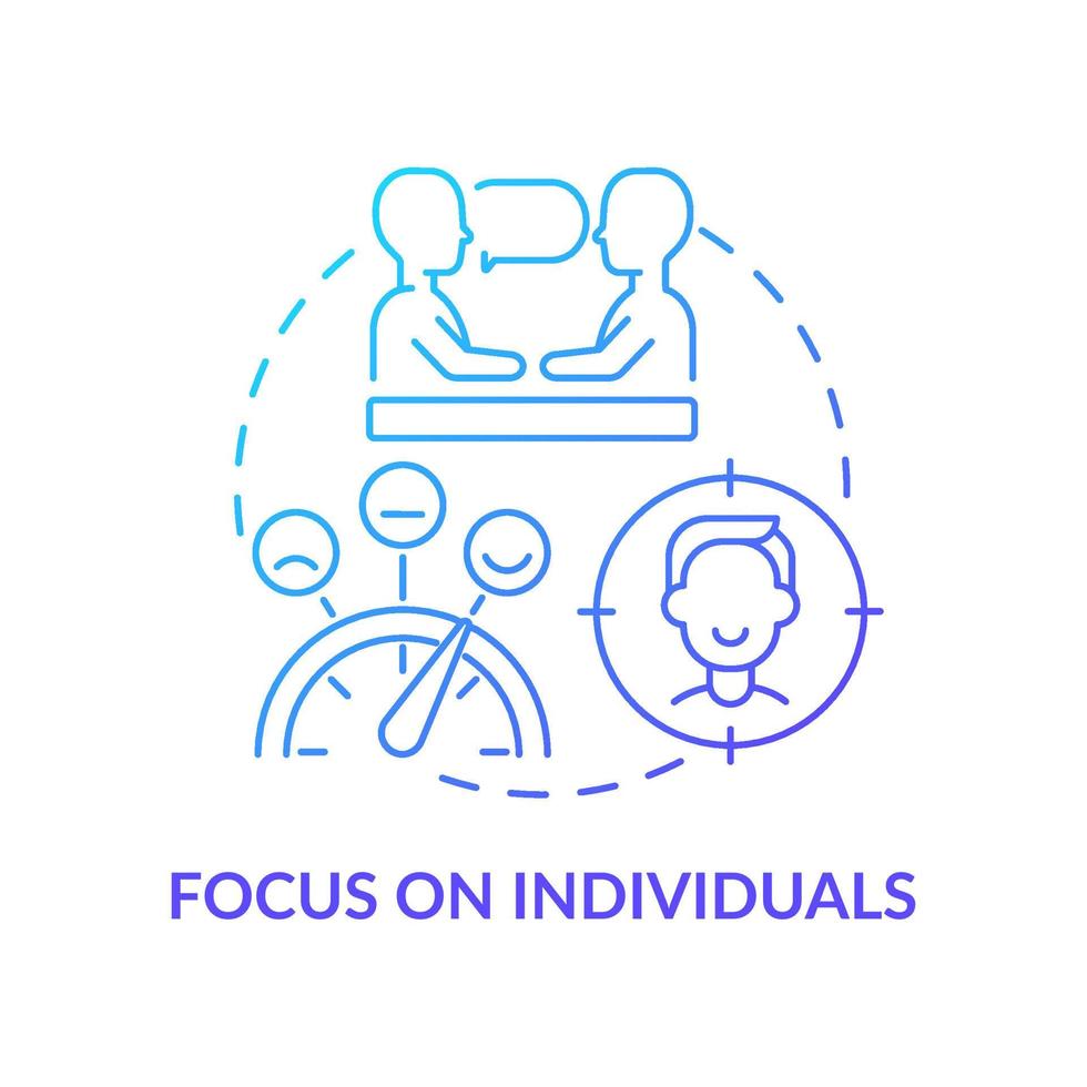 Focus on individuals blue gradient concept icon. Prevention problems. Mental health trend at work abstract idea thin line illustration. Isolated outline drawing. vector