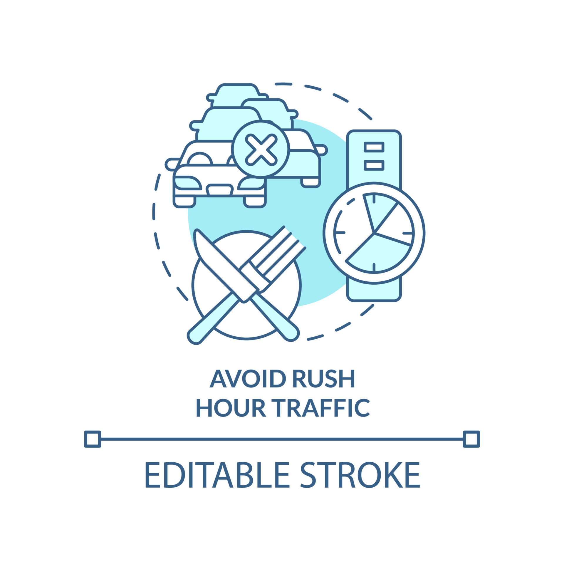 Avoid rush hour traffic turquoise concept icon. Waste time. Road trip