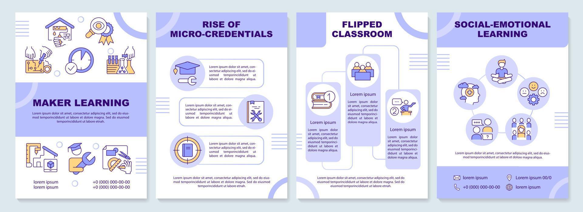 Trends in education light blue brochure template. Leaflet design with linear icons. Editable 4 vector layouts for presentation, annual reports.