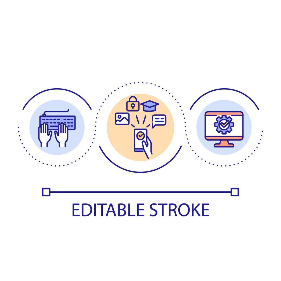 Learn digital literacy skills loop concept icon. Distance education abstract idea thin line illustration. Educational technology. Isolated outline drawing. Editable stroke. vector