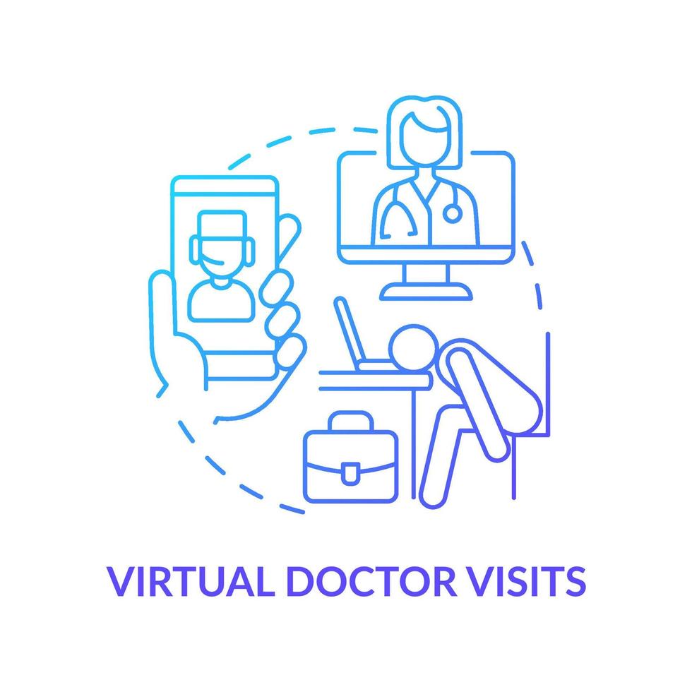 el médico virtual visita el icono del concepto de gradiente azul. consultoría remota. tendencia de salud mental en el trabajo idea abstracta ilustración de línea delgada. dibujo de contorno aislado. vector