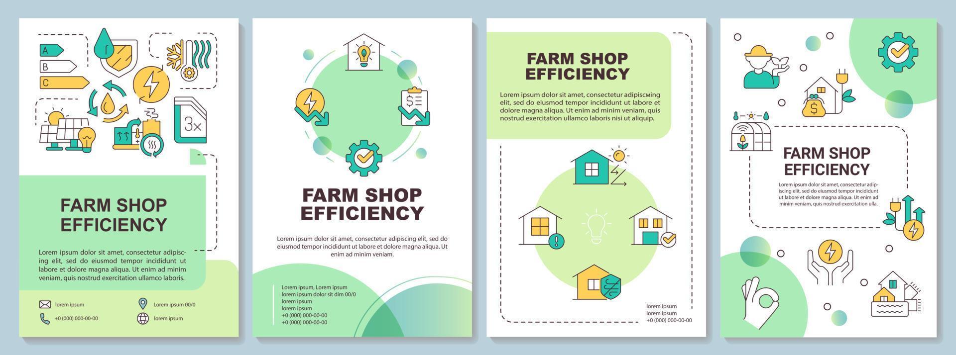 Farm shop energy efficiency green brochure template. Leaflet design with linear icons. Editable 4 vector layouts for presentation, annual reports.