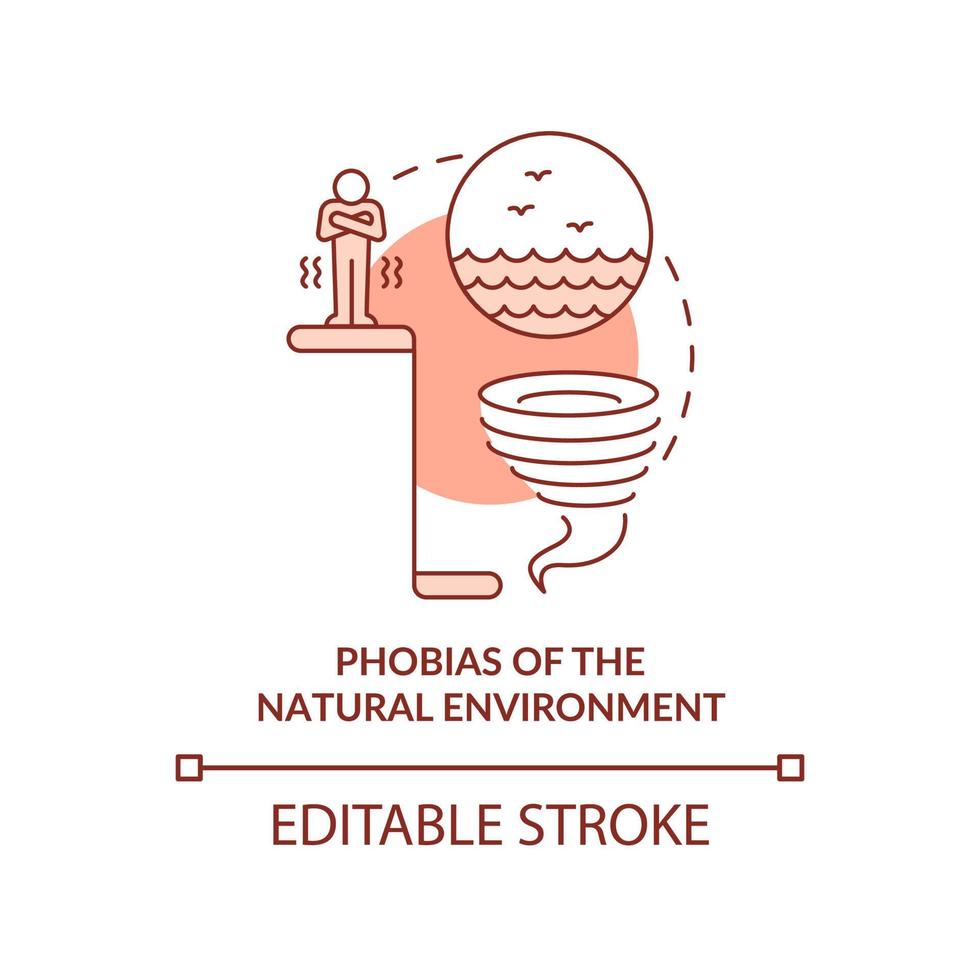 Phobias of natural environment red concept icon. Anxiety disorder. Specific phobias abstract idea thin line illustration. Isolated outline drawing. Editable stroke. vector