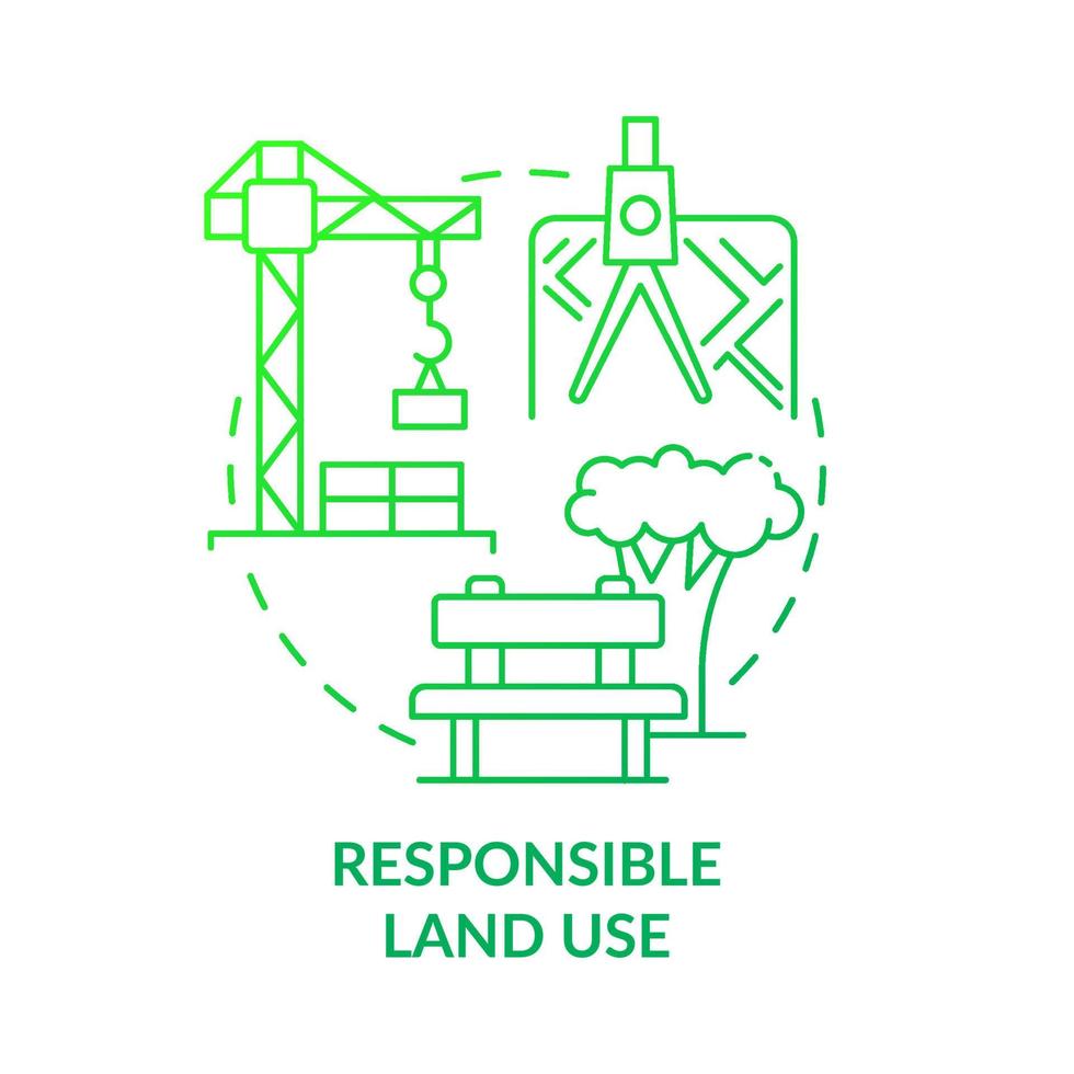 Icono de concepto de gradiente verde de uso responsable de la tierra. estrategia de construcción de degradado verde idea abstracta ilustración de línea delgada. proyecto de construccion. dibujo de contorno aislado. vector