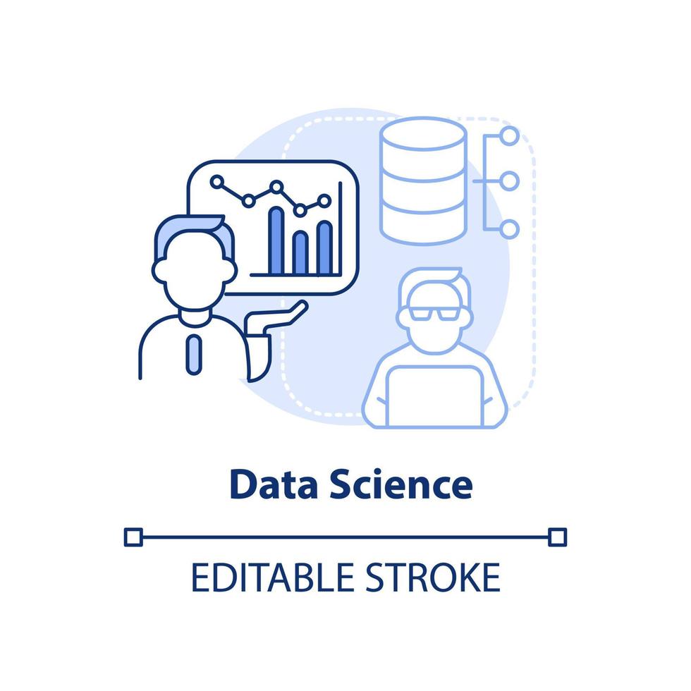 icono de concepto azul claro de ciencia de datos. aprendizaje superior habilidad digital idea abstracta ilustración de línea delgada. análisis de datos grandes. dibujo de contorno aislado. trazo editable. vector