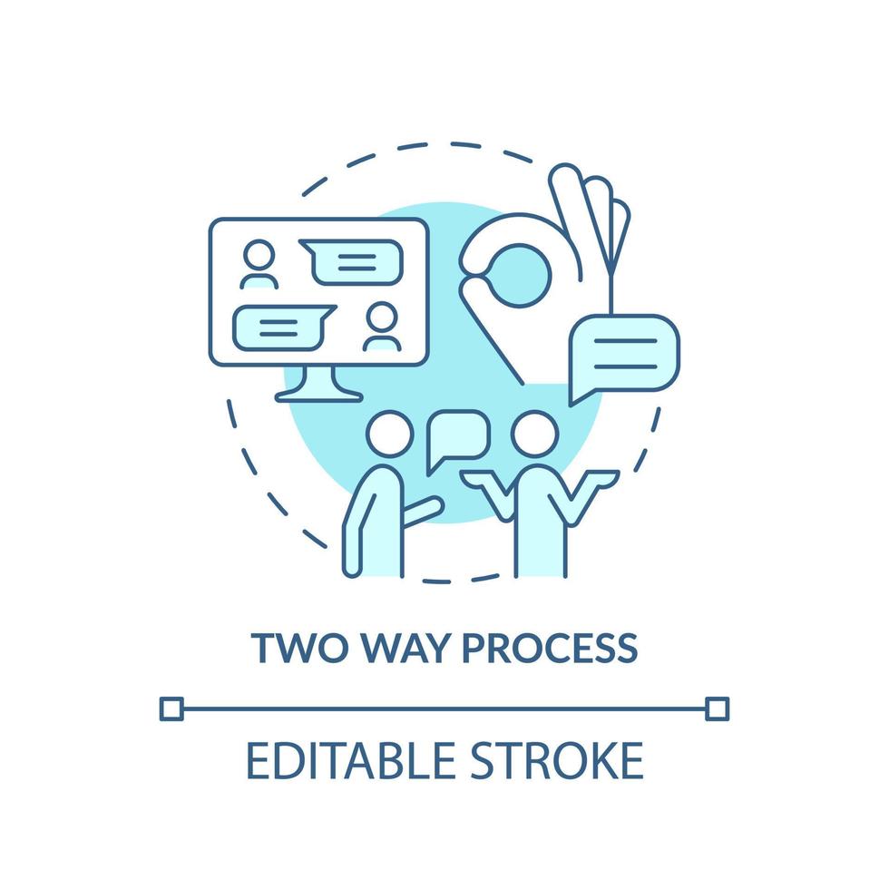 Two way process turquoise concept icon. Communication aspect abstract idea thin line illustration. Listen to each other. Isolated outline drawing. Editable stroke. vector