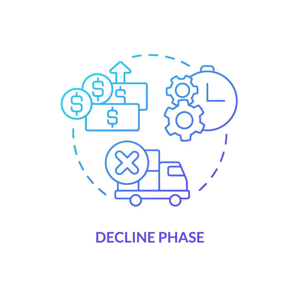 Decline phase blue gradient concept icon. Reduce of consumption. Stage of product lifecycle abstract idea thin line illustration. Isolated outline drawing. vector