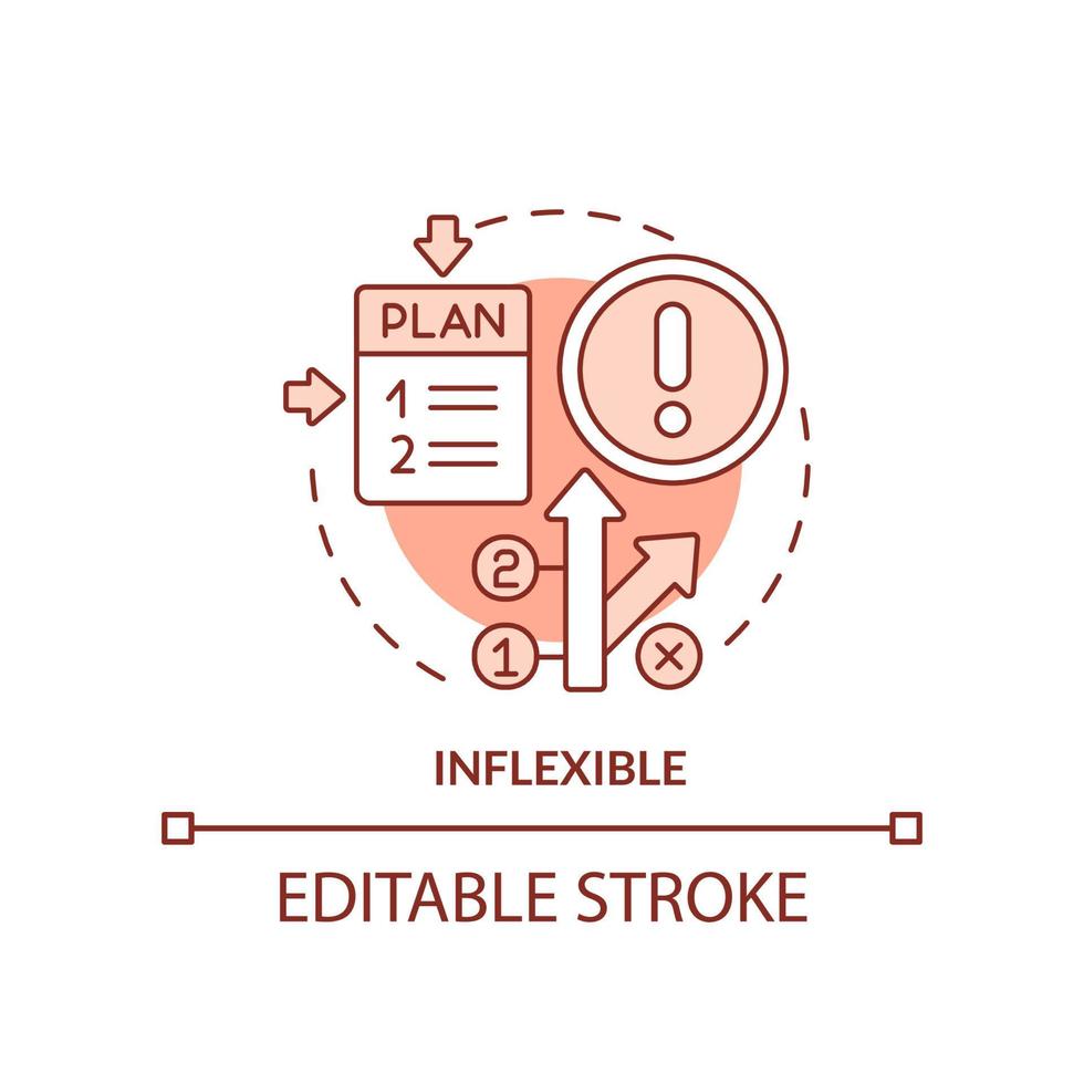 Inflexible red concept icon. Business problem. Disadvantage of planning abstract idea thin line illustration. Isolated outline drawing. Editable stroke. vector