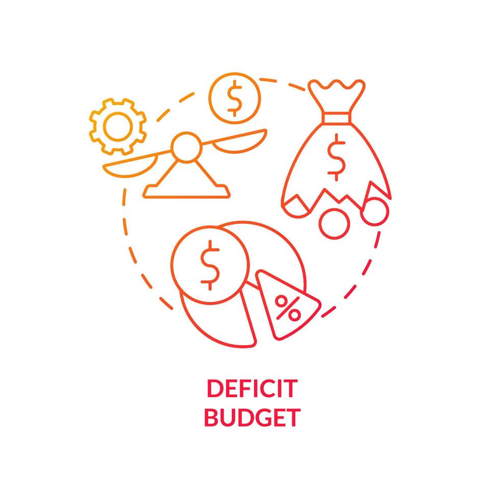 Deficit budget red gradient concept icon. Expenses exceed revenue. Budgeting classification abstract idea thin line illustration. Isolated outline drawing. vector