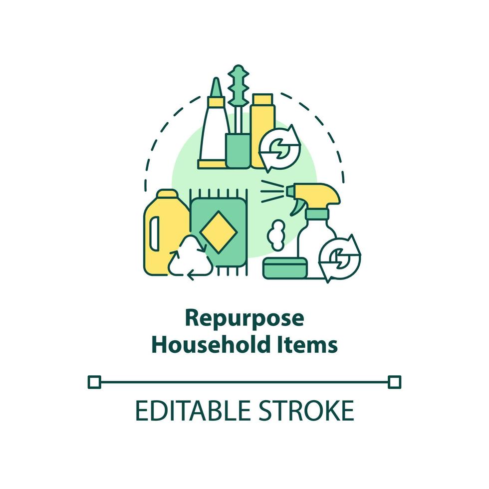 Repurpose household items concept icon. Transitioning into zero-waste lifestyle abstract idea thin line illustration. Isolated outline drawing. Editable stroke. vector