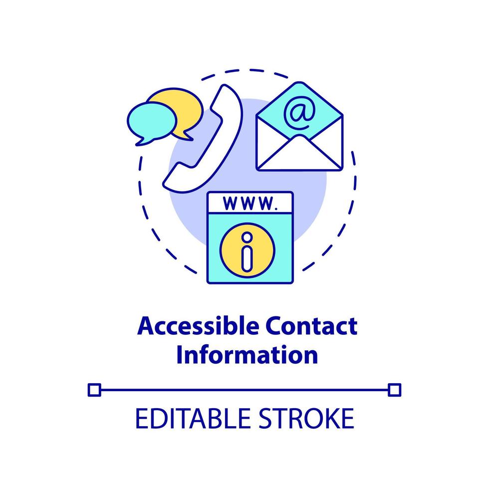 Accessible contact information concept icon. Quality of good website abstract idea thin line illustration. Company info. Isolated outline drawing. Editable stroke. vector