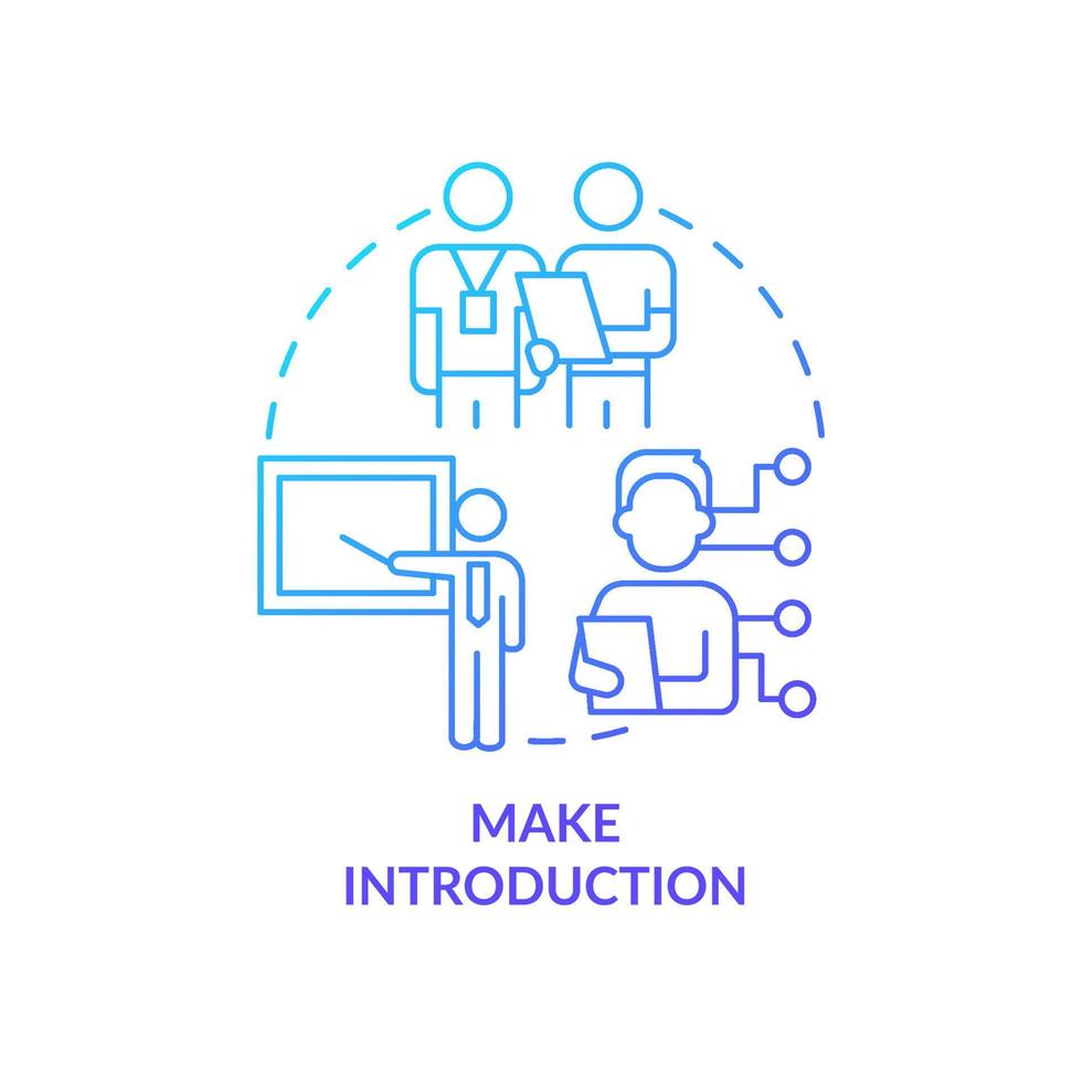 Make introduction blue gradient concept icon. Mentor support. Developing onboarding process abstract idea thin line illustration. Isolated outline drawing. vector