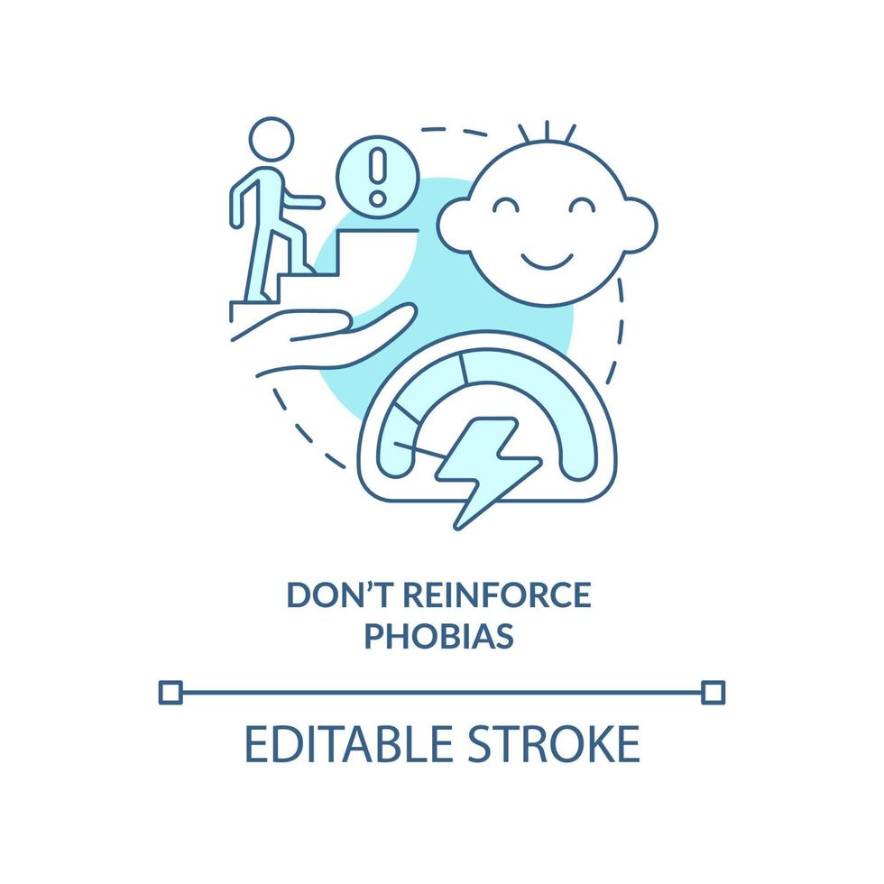 Do not reinforce phobias turquoise concept icon. Help to overcome fear. Helping child abstract idea thin line illustration. Isolated outline drawing. Editable stroke. vector