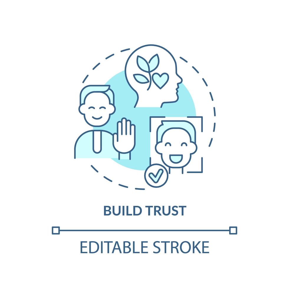 Build trust turquoise concept icon. Developing emotional awareness abstract idea thin line illustration. Showing empathy. Isolated outline drawing. Editable stroke. vector