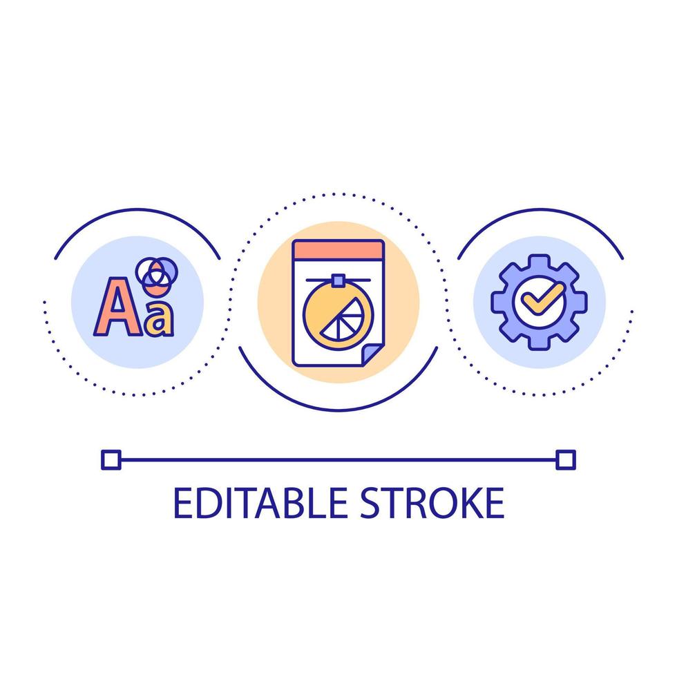 Designing brand identity loop concept icon. Creating visual representation abstract idea thin line illustration. Brand recognition. Isolated outline drawing. Editable stroke. vector