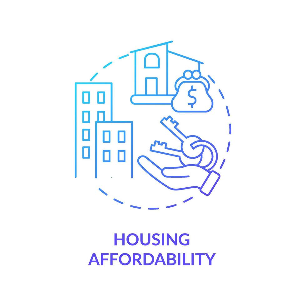 icono de concepto de gradiente azul de asequibilidad de vivienda. planificación urbana en gradiente verde urbanismo idea abstracta ilustración de línea delgada. mercado inmobiliario. dibujo de contorno aislado. vector