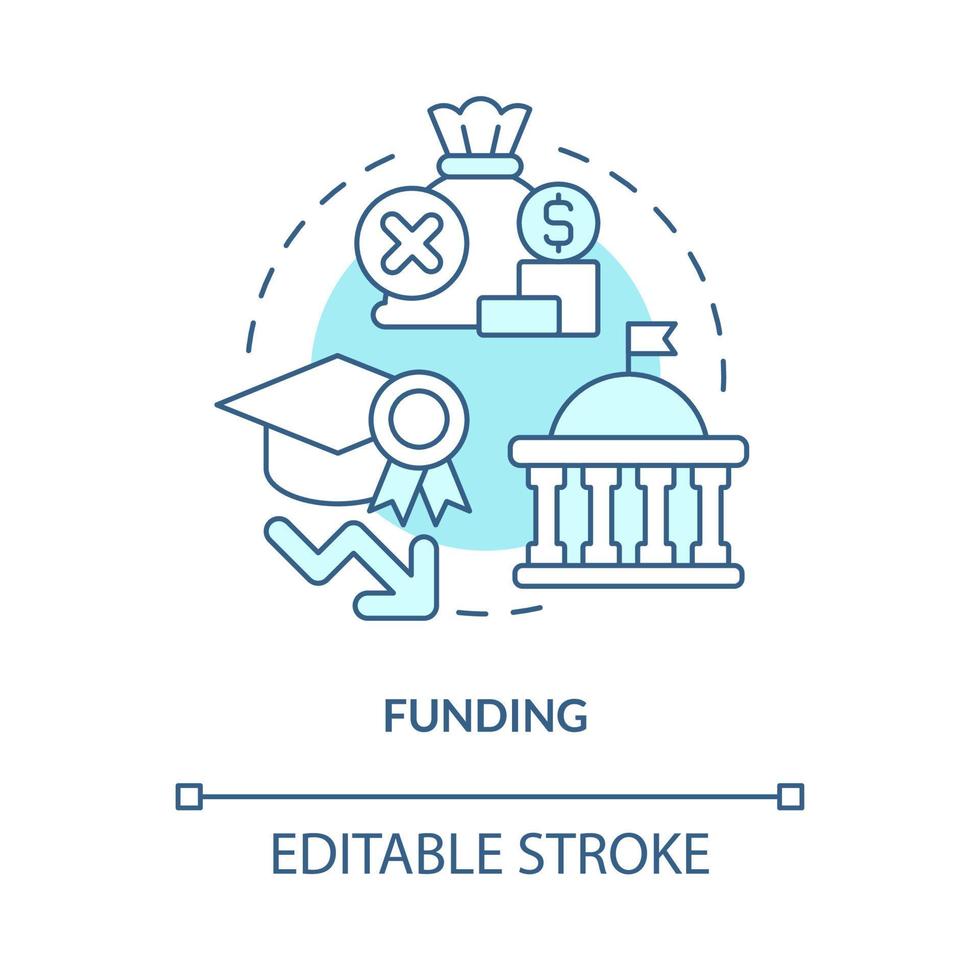 Funding turquoise concept icon. Less financial support. Problem in public schools abstract idea thin line illustration. Isolated outline drawing. Editable stroke. vector