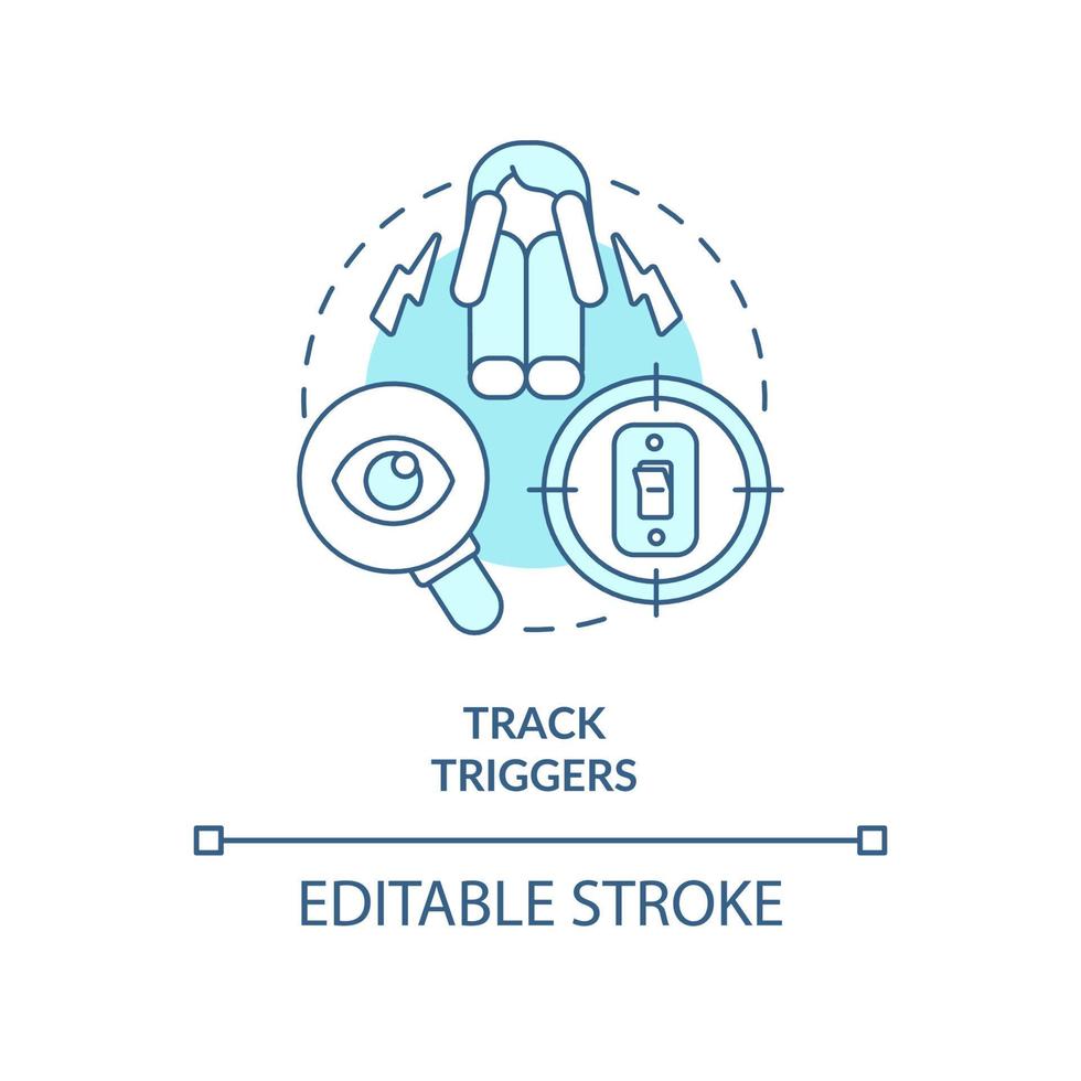Track triggers turquoise concept icon. Before appointment with therapist abstract idea thin line illustration. Isolated outline drawing. Editable stroke. vector