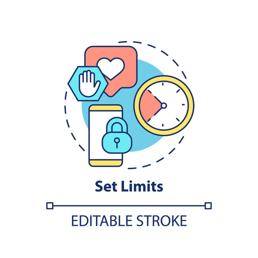 Set limits concept icon. Time restrictions. Way to break social media addiction abstract idea thin line illustration. Isolated outline drawing. Editable stroke. vector