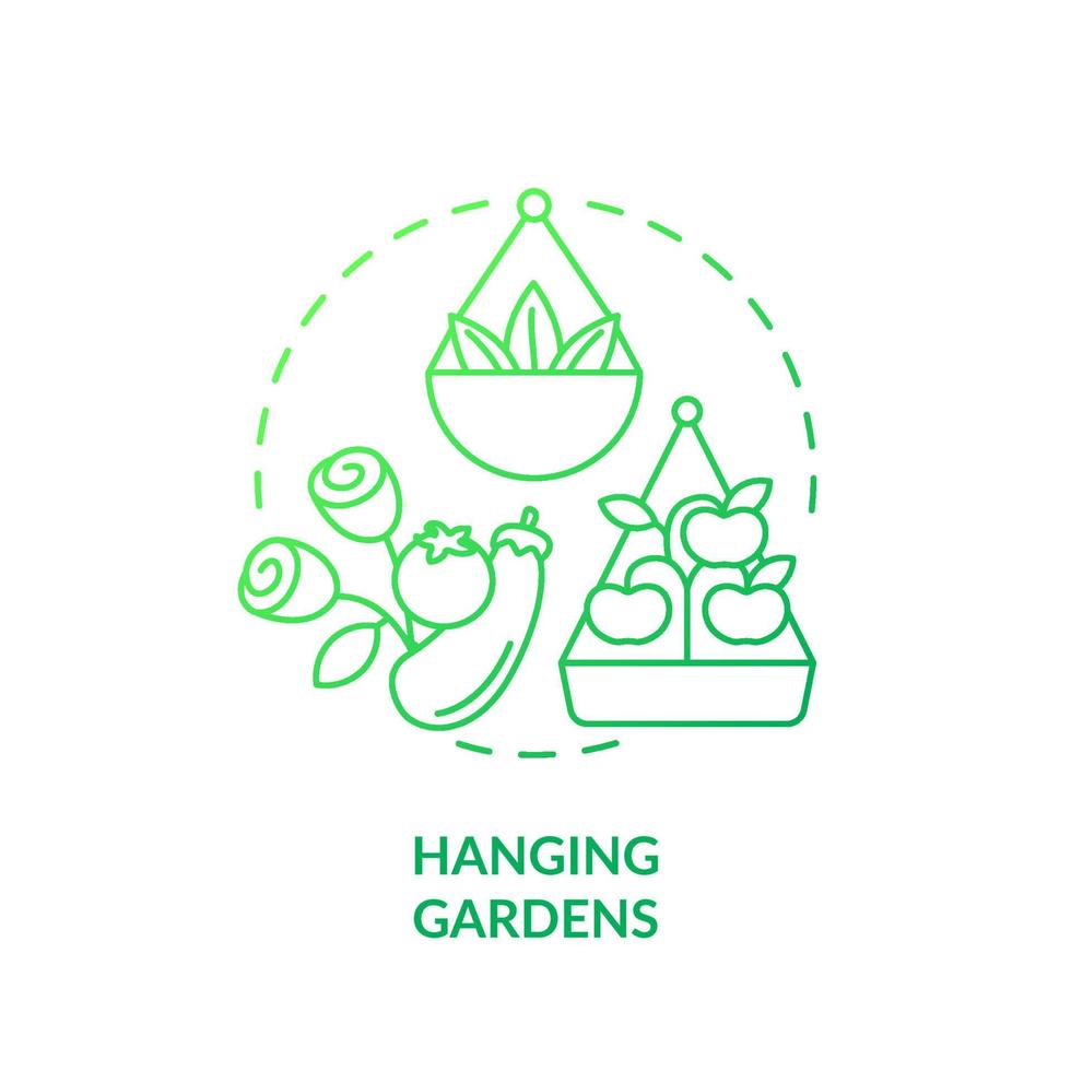 Hanging gardens green gradient concept icon. Suspended baskets for planting. Gardening method abstract idea thin line illustration. Isolated outline drawing. vector