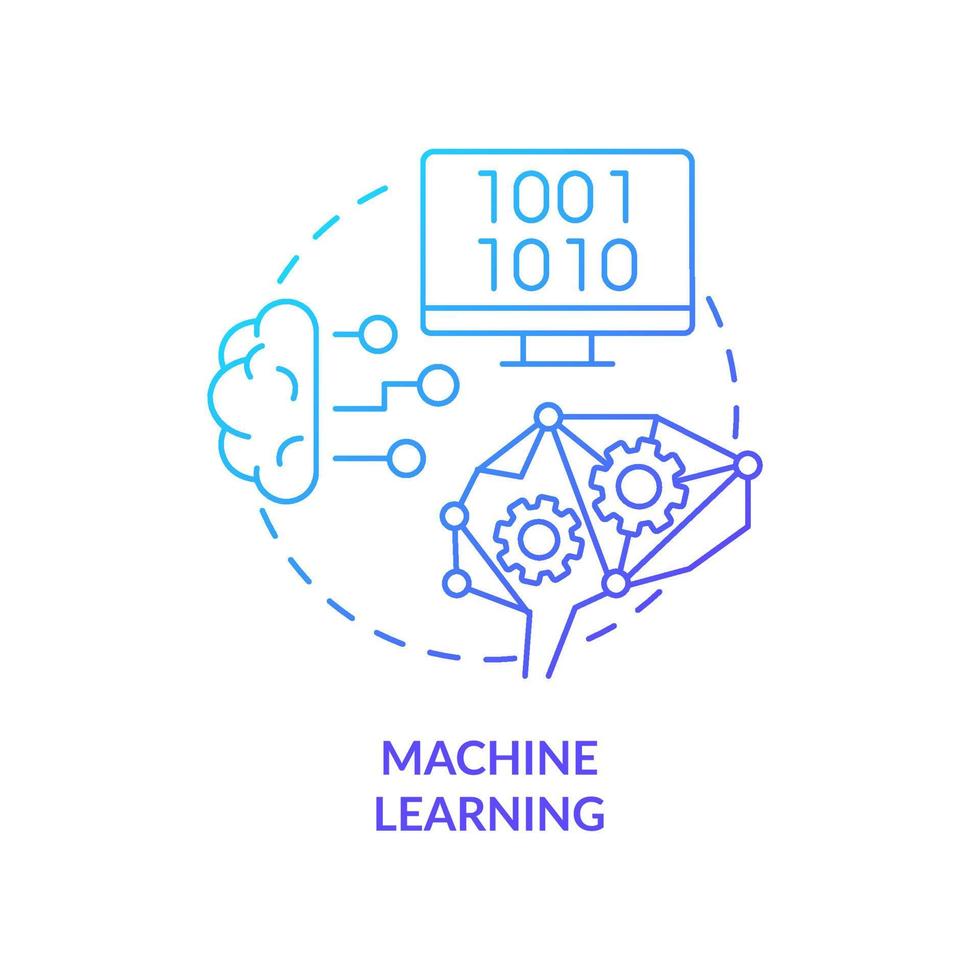 Machine learning blue gradient concept icon. Defining augmented analytics abstract idea thin line illustration. Computer algorithms. Isolated outline drawing. vector