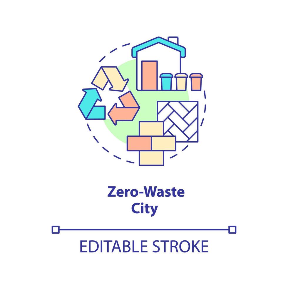 Zero-waste city concept icon. Green urbanism principle abstract idea thin line illustration. Waste and resource management. Isolated outline drawing. Editable stroke. vector
