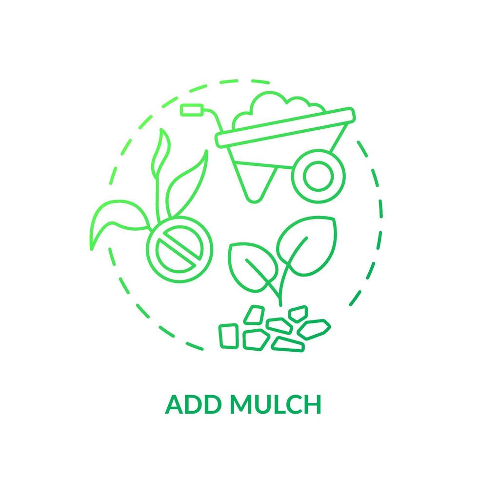 Add mulch green gradient concept icon. Cover soil surface to protect plants. Gardening tip abstract idea thin line illustration. Isolated outline drawing. vector