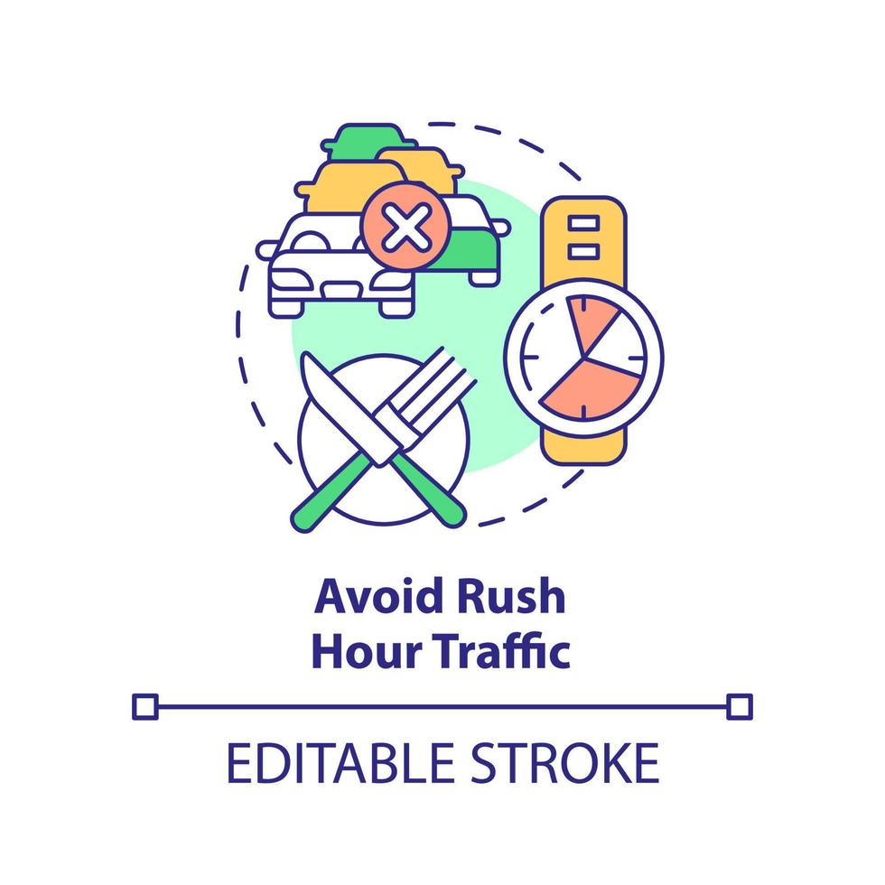 Avoid rush hour traffic concept icon. Wasting time. Road trip recommendation abstract idea thin line illustration. Isolated outline drawing. Editable stroke. vector