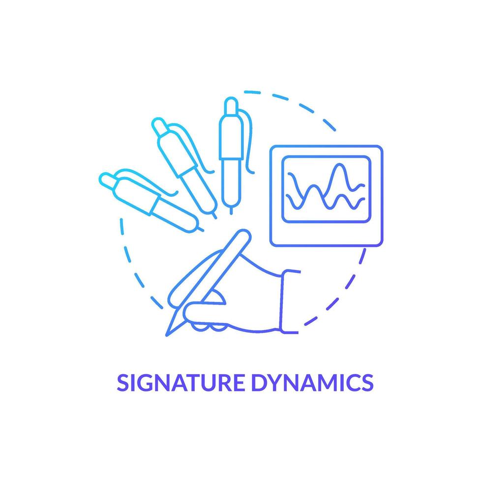 Icono de concepto de gradiente azul de dinámica de firma. medición del comportamiento idea abstracta ilustración de línea delgada. caligrafía individual. modalidad biométrica. dibujo de contorno aislado. vector