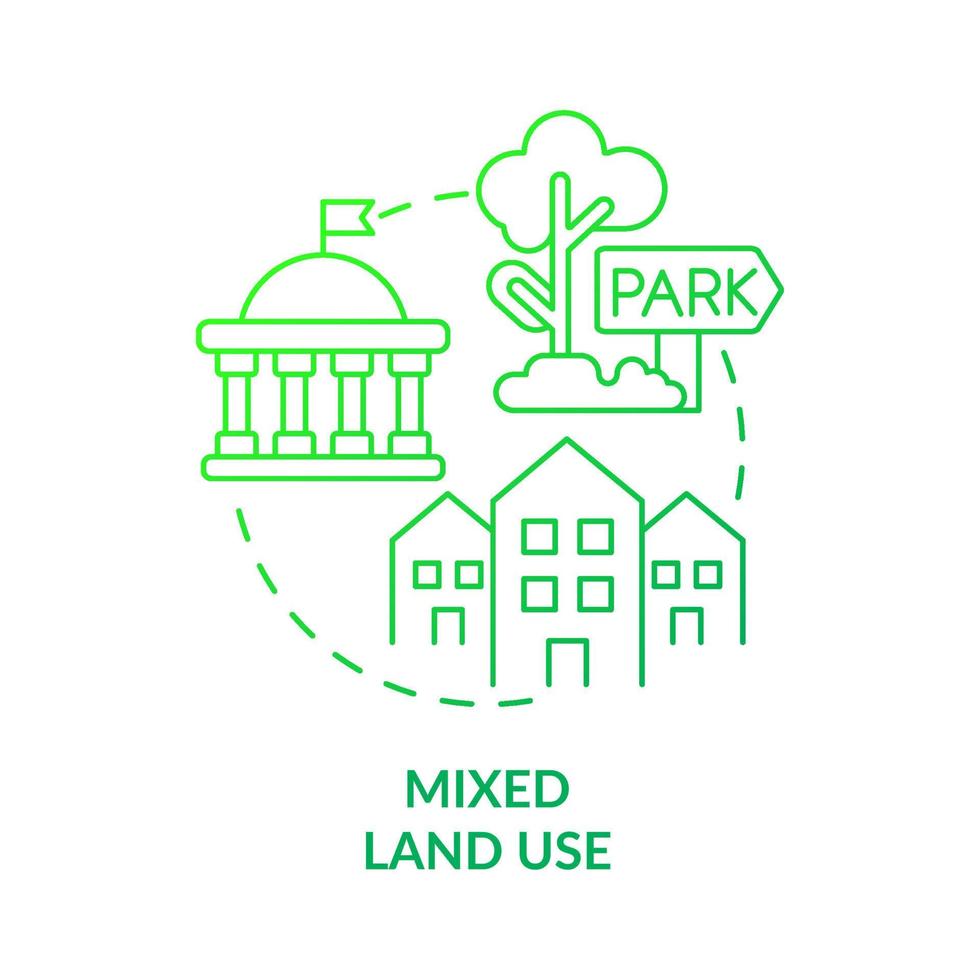 Mixed land use green gradient concept icon. Creating eco-friendly cities abstract idea thin line illustration. Public space and landscape. Isolated outline drawing. vector